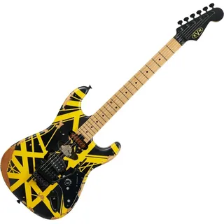 EVH LTD Striped Series Frankenstein MN schwarz mit gelben Streifen gealtert