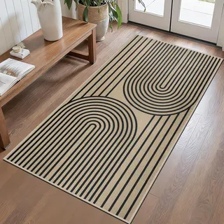 VSIWB Teppich Läufer Flur 80x150cm, Jute Aussehen Küchenteppich, Waschbarer Teppich Flur, rutschfest Küchenläufer, Schwarz Outdoor Teppich für Küche, Wohnzimmer, Schlafzimmer, Diele, Eingang, Balkon