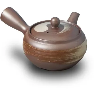 COTONOHA Banko-Yaki Japanische Teekanne – Traditioneller japanischer Teekessel mit Edelstahl-Sieb – Hitzebeständige und langlebige Keramik-Teekanne für tief gedämpften Tee (weiße Bürste und Braun)