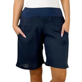 Mississhop 276 Damen Leinenshorts Bermuda – Kurze Sommerhose aus 100% Leinen, luftig, elegant, mit Knöpfen Dunkelblau M - 36