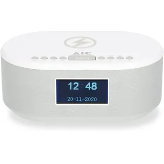 AIC Radiowecker DAB mit Ladefunktion Bluetooth QI Funktion USB Dual Alarm 18DAB Weiss