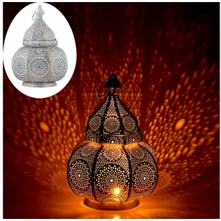Marrakesch Orient & Mediterran Interior Nachttischlampe Orientalische Laterne Leuchte Tischlampe Lamisa Weiss, Handarbeit weiß