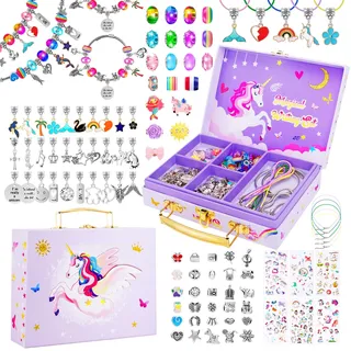 TCJJ Einhorn Geschenke FüR MäDchen,Schmuck Selber Machen Set Kinder Mit Einhorn Aufbewahrungsbox, ArmbäNder Selber Machen Kinder Weihnachtsgeschenke,MäDchen Geschenke 4 5 6 7 8 9 10 11 12 Jahre