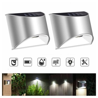 LETGOSPT LED Solarleuchte Edelstahl Solarleuchten für Außen Wandlampen IP65, LED fest integriert, Tageslichtweiß, Stainless Steel Sicherheitswandleuchte Solarleuchte