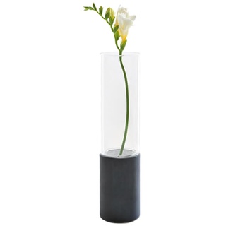 GODELMANN Vase aus hochwertigem Beton - handgefertigt Ø 6cm x Höhe 25cm in Schwarz I Blumenvase mit passgenauem Glas - mineralimprägniert - Made in Germany