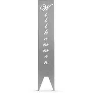 gardivo Gartendeko Willkommensschild für Außenbereich 115cm 3 Farben Verschiedene Muster in den Boden stecken Schild Metall Rost Anthrazit mehr (Edelstahl, Italienisch)