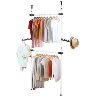 Ejoyous Teleskopstange Kleiderständer, Teleskop Garderoben System mit 2 Kleiderstangen Verstellbares Regalsystem Verstellbares Ordnungssystem B (80-139cm) x H (281-329cm)