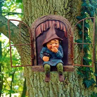 JTZXJJX Elf Out The Door Tree Hugger, Gartenstatue Harz Zwerg Figur, Hängende Gartenzwerge Baum Dekoration für Terrasse Rasen Ornament (Frauen)