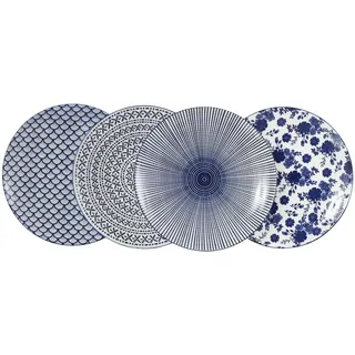 KHG Dessertteller 4er Set Vario ¦ blau ¦ Porzellan ¦ Maße (cm): H: 2,5  Ø: 22.0