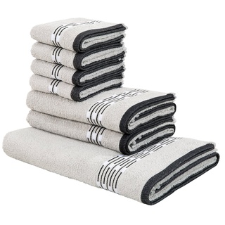 my home Handtuch Set »Jonnie«, Walkfrottee, (Set, 7-tlg), Handtücher aus 100% Baumwolle, Handtuchset mit gemusterter Bordüre grau