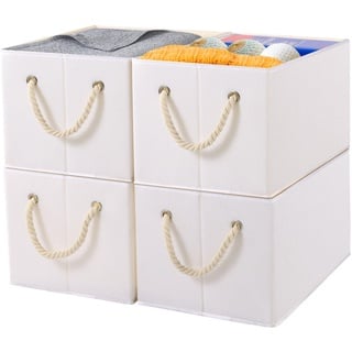 Yawinhe Aufbewahrungsbox Stoff, Faltbare Aufbewahrungsboxen, Waschbare, Offene Stoffbox, für Schlafzimmer, Kleideraufbewahrung, Weiß, 33x23x20cm, 4-Pack, SNK033WS-4