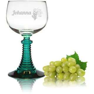 1 personalisiertes Weinrömer Römerglas mit blau-grünem Fuß, 0,25L ohne Füllmarke - Römerglas mit Gravur Name
