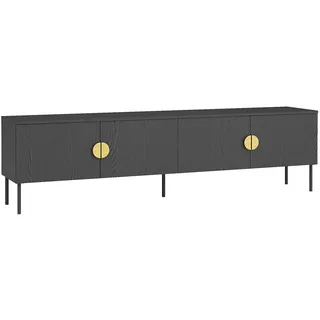 Lomadox TV Lowboard in Schwarz 200 cm Fernsehschrank Fernsehtisch TV-Schrank Mid Century Retro Möbel