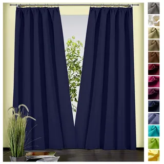 heimtexland ® Dekoschal Baumwolle Uni Blickdicht Vorhang Kräuselband Gardine Dunkelblau HxB 230x135 Typ625