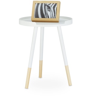 Relaxdays Beistelltisch skandinavisches Design, 70er, Nachttisch mit Rand, dreibeinig, H x B x T: 49 x 40 x 40 cm, weiß