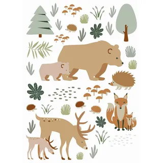Estahome Wandtattoo Wald Mit Waldtieren Beige, Papier, 47.5x66x66 cm, Tapeten & Wandverkleidungen, Wandtattoos & Sticker