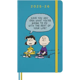 Moleskine Peanuts Wochenplaner 2025 2026, 18- Monate Kalender 2025/2026 mit Hartcover, Elastischem Verschluss und Thematischen Aufklebern, Großformat 13 x 21 cm
