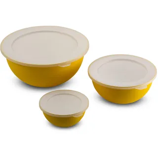 omada Design, Set mit 3 Salatschüsseln mit Deckel (0,5 l - 1,5 l - 3,5 l) innen weiß und außen bunt, Microban antibakteriell, Linie Sanaliving
