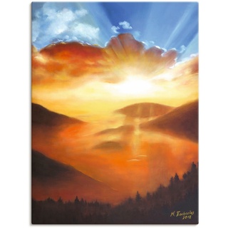 Wandbild ARTLAND "Erwachen in der Natur" Bilder Gr. B/H: 60 cm x 80 cm, Leinwandbild Bilder vom Sonnenuntergang & -aufgang Hochformat, 1 St., orange Kunstdrucke