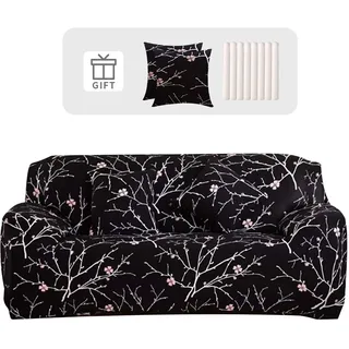 Lydevo Sofabezug 2 Sitzer Stretch Sofahusse Elastischer Sofabezug Spandex Sofa Überzug mit 2 Kissenbezug Anti-Rutsch Waschbar Sofa Protection Cover Schonbezug Couch,Pflaumenblüte