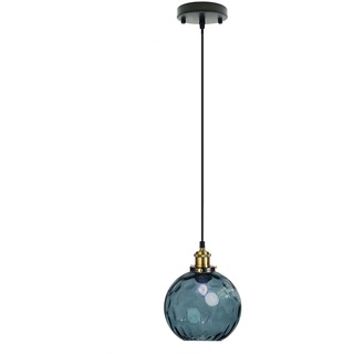 LFsem Pendelleuchte mit 15cm Buntem Wirbelndem Glaskugel-Lampenschirm, Industrielle Antike Bronze-E27-Loft-Bar-Deckenleuchte Hängelampe (Dunkelblau)