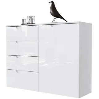 Newroom Kommode Milano, Weiß Hochlglanz Sideboard Vintage Industrial Highboard Anrichte weiß