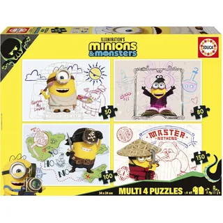 Educa - Multi-Puzzle Minions 4 in 1 mit 50 80 100 und 150 Teilen | Vier Schwierigkeitsstufen zum Mitwachsen Fuer Kinder dazu | Ab 5 Jahren (20514)