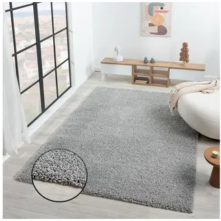 Vimoda Hochflor-Teppich prime, Shaggy Langflor, Uni Grau, Rechteckig, Höhe: 30 mm, Läufer, Teppich Wohnzimmer, Schlafzimmer, Esszimmer grau Rechteckig | 150 cm x 150 cm x 30 mm