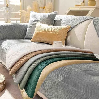 FASCINATDECO Sofa/Couch überzug/überwurf, Sofaschoner rutschfest, Super Weicher Samt Sofabezug für Sofa L Form/U Form/Ecksofa 3/2/1 Sitzer, Sofaschutz Hund Washable Sofahusse (70x120cm,Hellgrau)