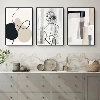 Bilder Wohnzimmer 3er Set Abstrakt Line Geometrie Poster 50x70 cm