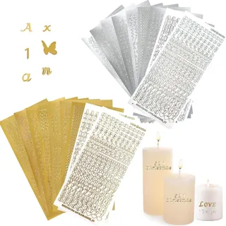 Wachsbuchstaben für Kerzen, 18 Blatt, Gold/Silber, selbstklebend - Gold/Silber