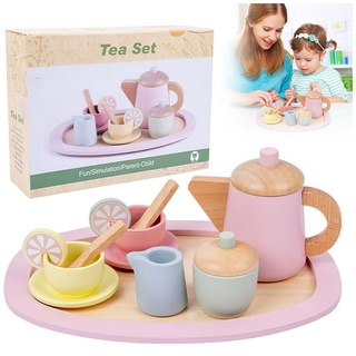 DOPWii Spielgeschirr 12 Stück Spielküche Teeset, Küchenzubehör Holzspielzeug, (12-tlg), Teeparty-Rollenspiel-Geschirr, Geeignet ab 3 Jahren