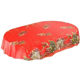 ANRO Wachstuchtischdecke Oval 180 x 140 cm Rot