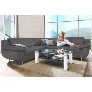 TRENDMANUFAKTUR Ecksofa »Rondo wahlweise mit Schlaffunktion, 267x247 cm (BxT), breite Armlehnen«, L-Form, wahlweise mit Federkern bestellbar, Füße chromfarben, grau