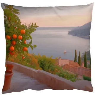 MuchoWow Dekokissen Mittelmeer - Orange - Hügel - Meer, Zierkissen, Deko Kissen mit Füllung, Sofakissen, 60x60 cm 60 cm x 15 cm x 60 cm