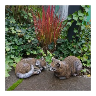 gartendekoparadies.de Gartenfigur 2 Katzen im Set, Steinfiguren, H. 17 cm, 12 kg, Frostsicher braun|grau