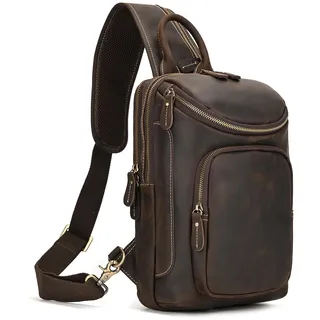 Brusttasche Herren Echtes Leder Schultertasche Crossbody Sling Bag Anti-Diebstahl Umhängetasche Für Reisen