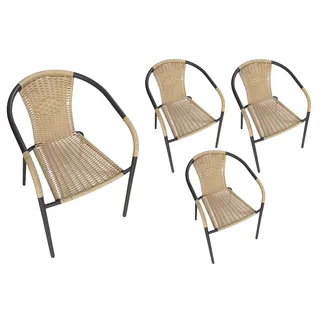 LC Garden »Garvista« 4er Set Gartenstühle Braun/Gelb Metall/PE-Rattan Stapelstühle Bistrostühle stapelbar