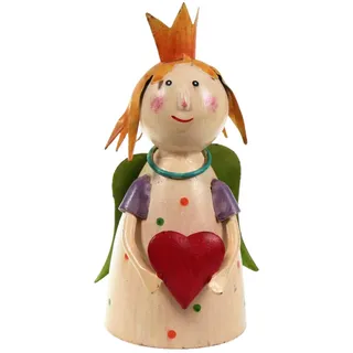Lenzbach Zaunhocker Prinzessin mit Herz in der Hand Creme 21 cm Figur aus Blech Metall Garten Deko Garten Balkon Dekofigur Pfostenhocker