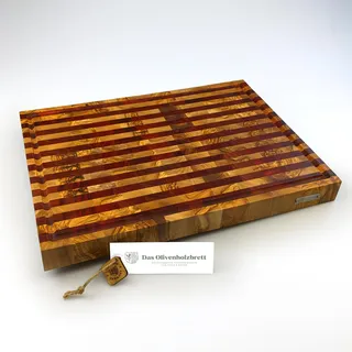DAS OLIVENHOLZBRETT®Mosaik/Streifen Schneidebrett mit Saftrille 40x30x4,5cm | Luxus Hirnholzbrett aus Olivenholz - Stirnholz/Massiv/Rechteckig/Saftrinne/ Saftrille/hochwertiges Küchenbrett!
