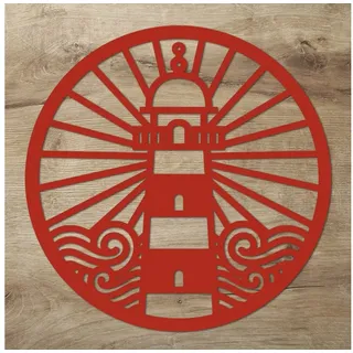 Namofactur 3D-Wandtattoo Leuchtturm im Holzreifen Wanddeko Hoop maritim Wandbild, Holz Leuchtturm Kreis maritime Wandgestaltung Nordsee / Ostsee Fans rot