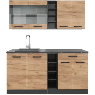 Vicco Küchenzeile R-Line 160 cm Goldkraft Eiche/Anthrazit ohne Arbeitsplatte