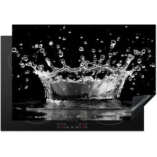 KitchenYeah© Herdabdeckplatte 78x52 cm Einteilig Induktionsmatte Küche Abdeckung Ceranfeld Herd Abdeckplatte Deko Vinyl Matte Aufrollbar Wasser - Schwarz - Abstrakt