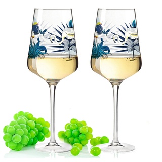 GRAVURZEILE Rotweinglas Leonardo Puccini Weingläser mit UV-Druck - Weiße Flamingos Design, Glas, Sommerliche Weingläser mit Blumen für Aperol, Weißwein und Rotwein weiß