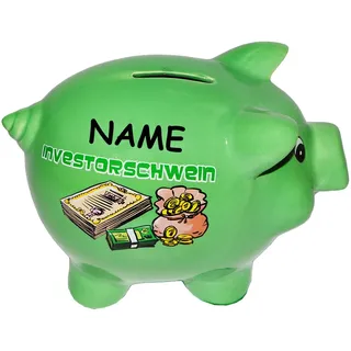 alles-meine.de GmbH Spardose Investorschwein incl. Name - aus Porzellan/Keramik - Sparschwein lustig witzig - Kapital & Geld - Investor - Geldmanager investieren - Reisekas..