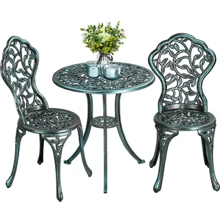 Yaheetech Gartenmöbel-Set Sitzgruppe für 2 Personen, Bistroset aus Metall, wetterfest, inkl. 2 Stühle & 1 Tisch, Grün - Grün