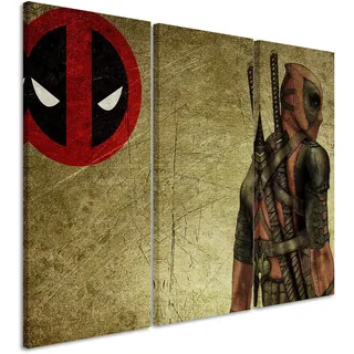 Leinwandbild 3 teilig Deadpool_Wade_Wilson_3x90x40cm (Gesamt 120x90cm) _Ausführung schöner Kunstdruck auf echter Leinwand als Wandbild auf Keilrahmen