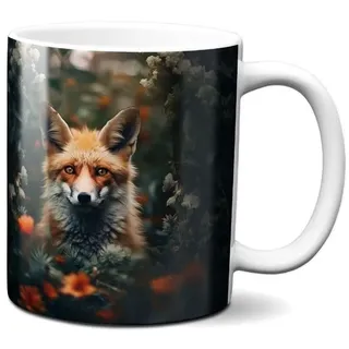 Hustling Sharks® Tasse mit Tier - Der einsame Fuchs - Geschenk Kaffeetasse - 330ml Spülmaschinenfest, Keramik - weiß, Tassen mit Tiermotiv, Tasse Motivation, Tasse Büro, Tasse Fuchs