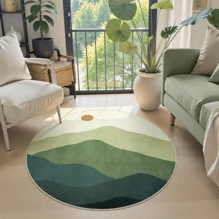 Sungea Kreisteppich, kleiner, runder Teppich, rutschfest, waschbar, abstrakter Berg-Teppich für Schlafzimmer, niedriger Flor, Überwurfmatte für Küche, Eingangsbereich, Badezimmer, Heimdekoration