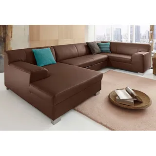 DOMO collection Wohnlandschaft Amando in vielen Bezugsvarianten, auch in Leder, komfortabel, U-Form, wahlweise mit Bettfunktion, fester Sitzkomfort, frei im Raum stellbar braun